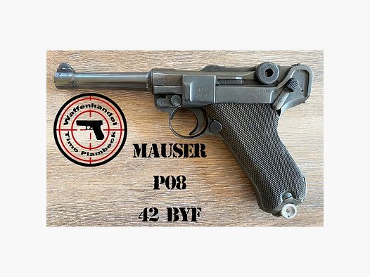 halbautom. Pistole Mauser P08 mit dem Code "42 - byf" im Kaliber 9mmLuger mit gültigen Beschuss