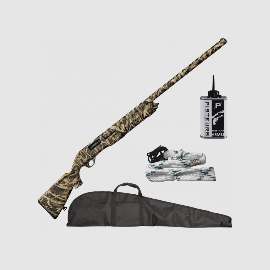 Pack Jäger! Pump-Action-Flinte camo Yildiz S76 Kal. 12/76 + Futteral + Reinigung
