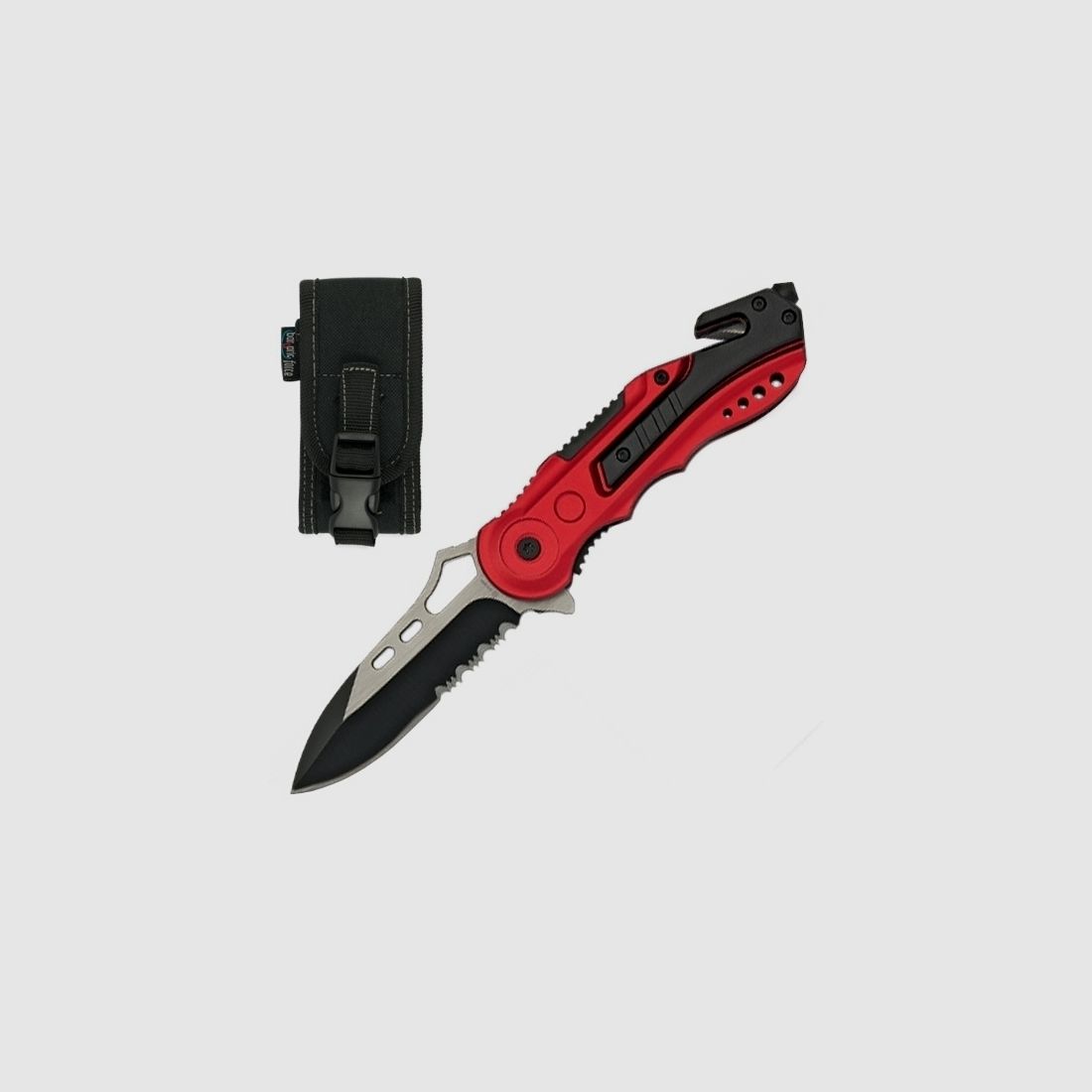 Couteau de sauvetage Power, couteau de poche avec lame partiellement ondulée et étui en nylon
