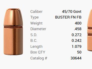 Bala Barnes .45-70/.458 400GR Buster FN FB 50 piezas