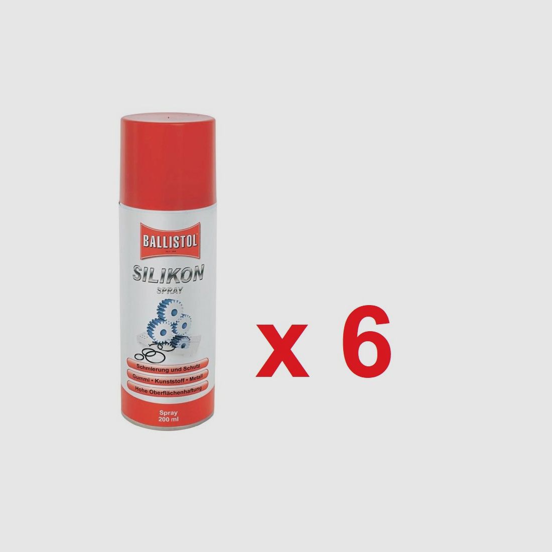 Spray silicone 200 ml de Ballistol dans une boîte de 6 unités.