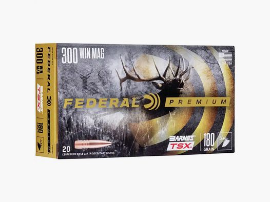 Federal	 Federal Jagdmunition mit bleifreien Barnes TSX Geschoss. TSX = Tripple Shock X bleifreies Geschoss