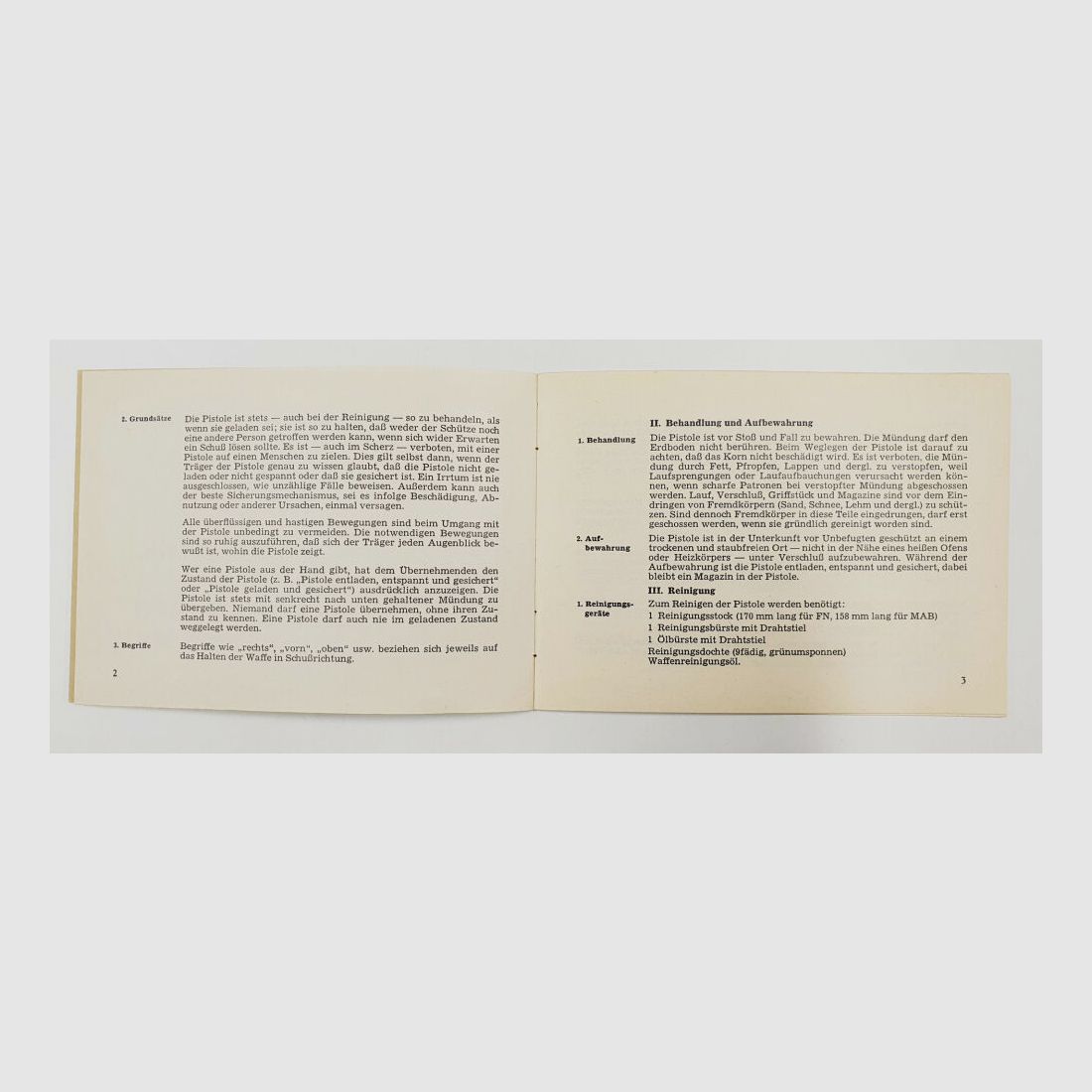 BMF / Zoll Anweisung Pistole FN 1910 & MAB D Behandlung Pflege Reinigung Bundesministerium Finanzen Bonn 1962
