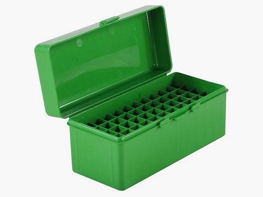 Caja de cartuchos MTM RM-60-10 verde con tapa abatible para 60 cartuchos .22-250 - .308 y otros.