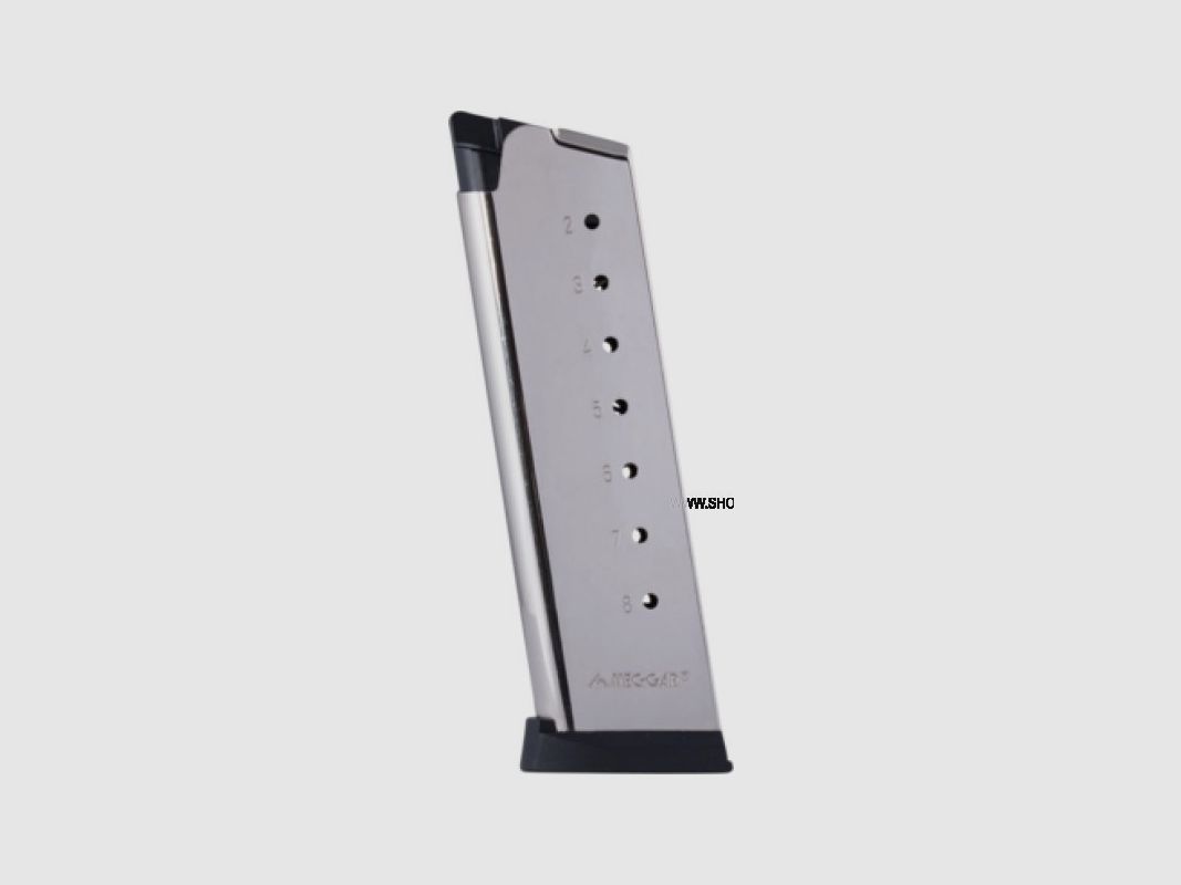 MEC-GAR MAGAZINE COLT 1911 .45ACP 8 CARTOUCHES HT NICKEL AVEC FOND EN PLASTIQUE