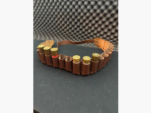 Munitionsgürtel, Schrotgürtel, 12er, Leder, braun, Platz für 20 Patronen