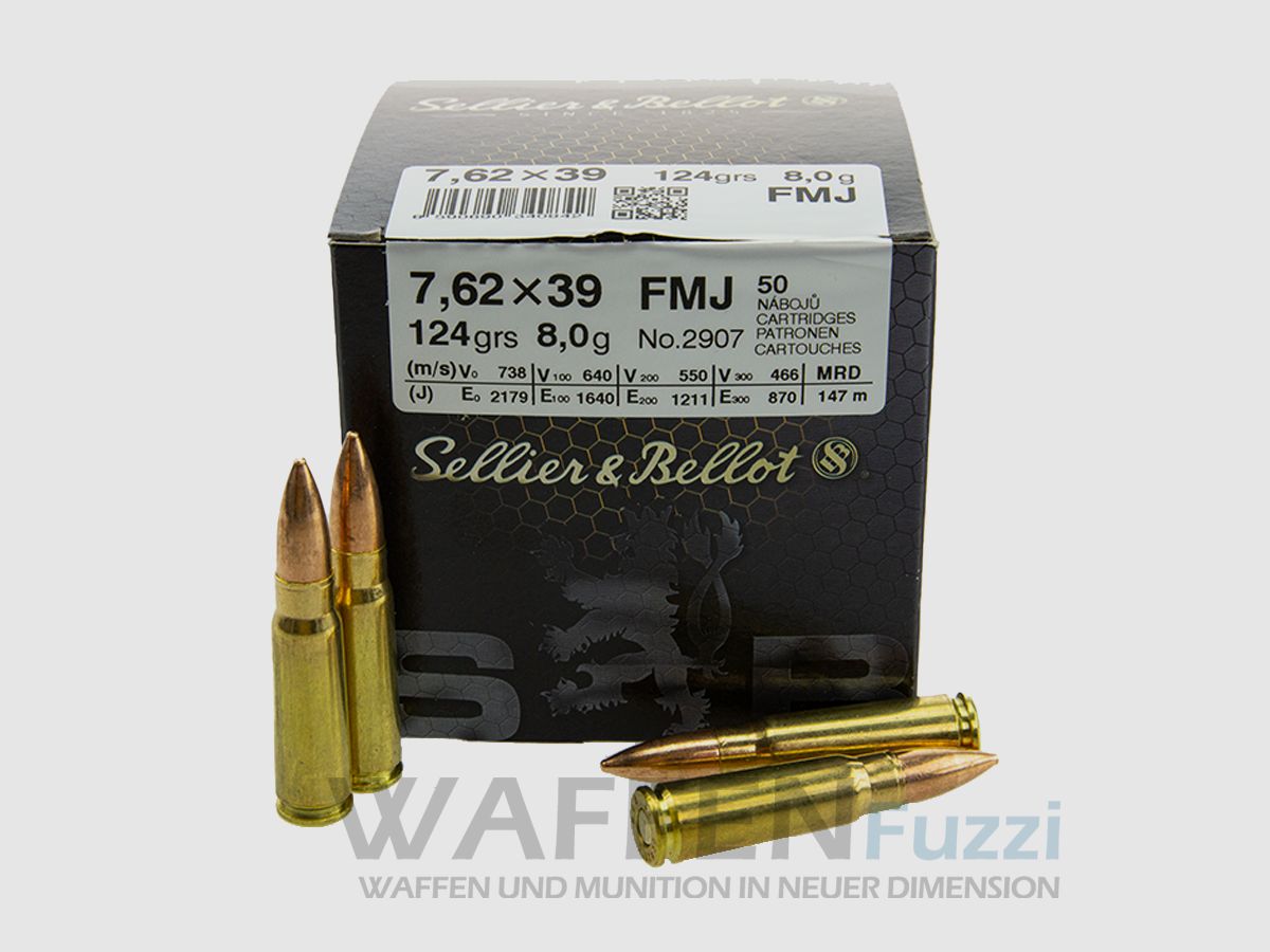 S&B 7,62x39 Vollmantel Büchsenpatronen 124gr. 50 Schuss