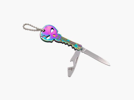 COUTEAU CLE THIRD TETE DE MORT ARC-EN-CIEL INOX
