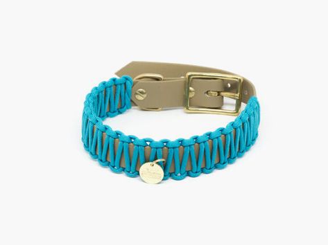 Collar de cabaña de estilo Biothane Paracord 'cognac/turquesa'