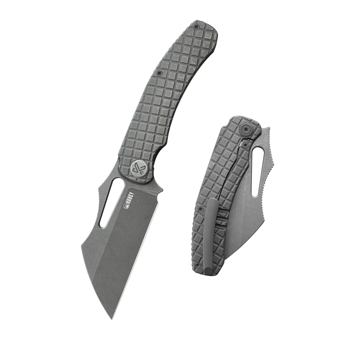 Kubey Sylow Folding Knife Gray Titanium, Darkwashed 14C28N by James Lowe (KU260C)