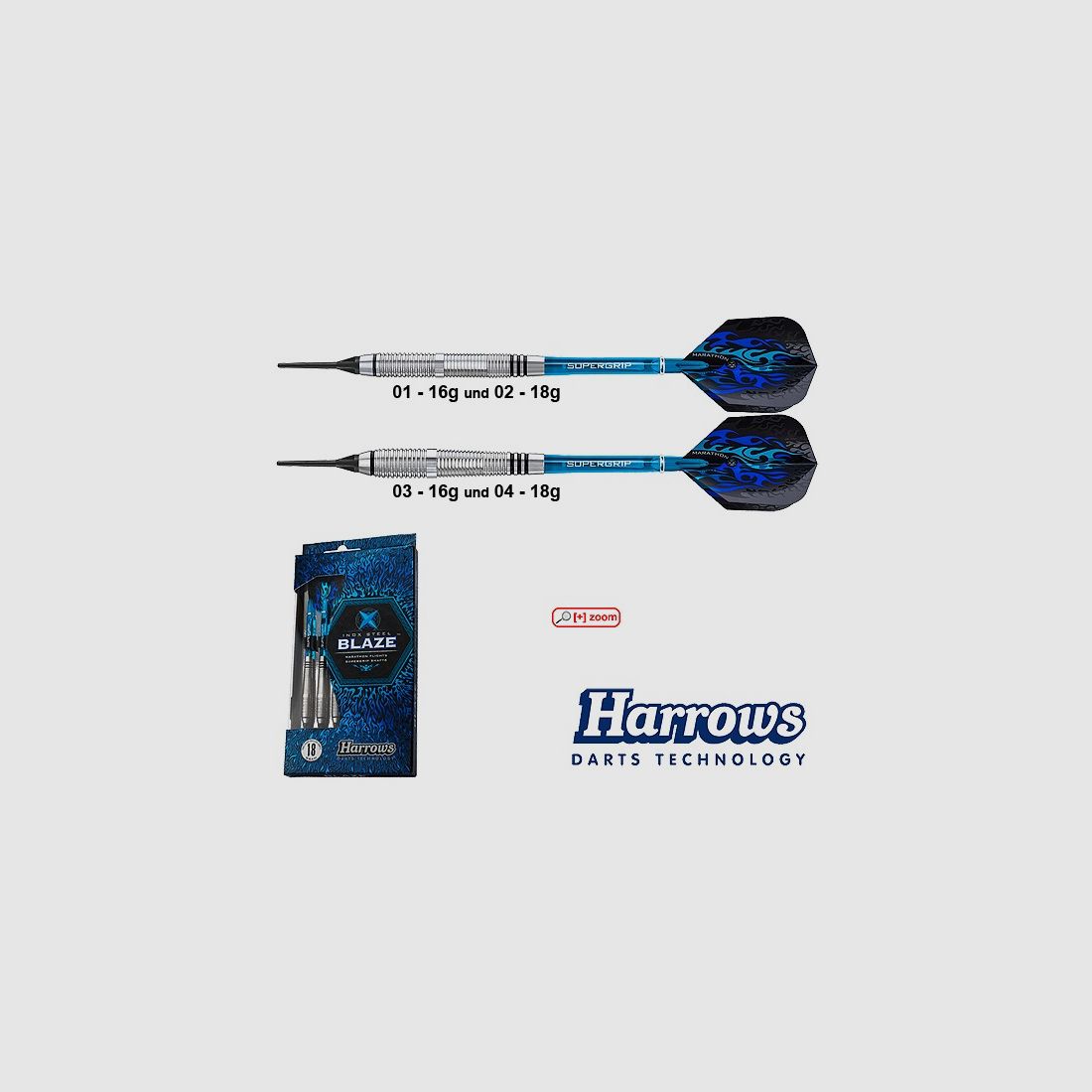 Harrows-Darts-Technology Blaze Soft 16g Dart & Zubehör