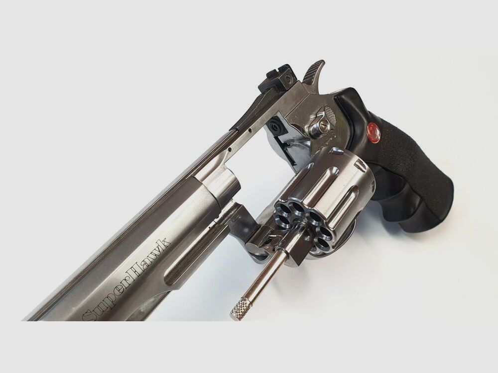 RUGER Airsoft CO₂ Ruger SuperHawk Chrome Finish, 6mm, Airsoft Revolver; F im Fünfeck - Defekt