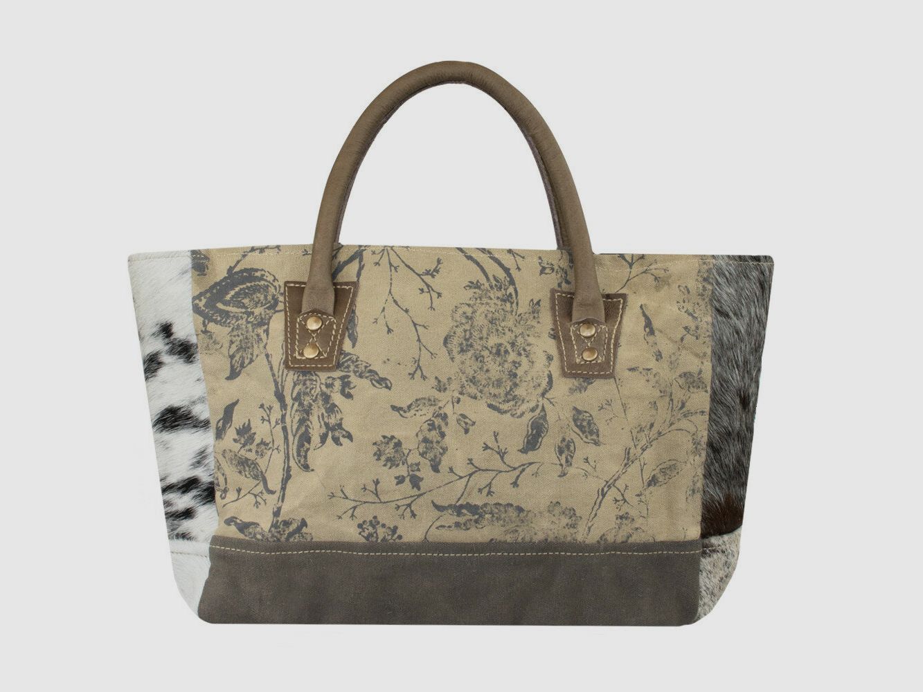 Lovergreen Taschen Motiv Handtasche aus Vintage-Leder und Baumwolle