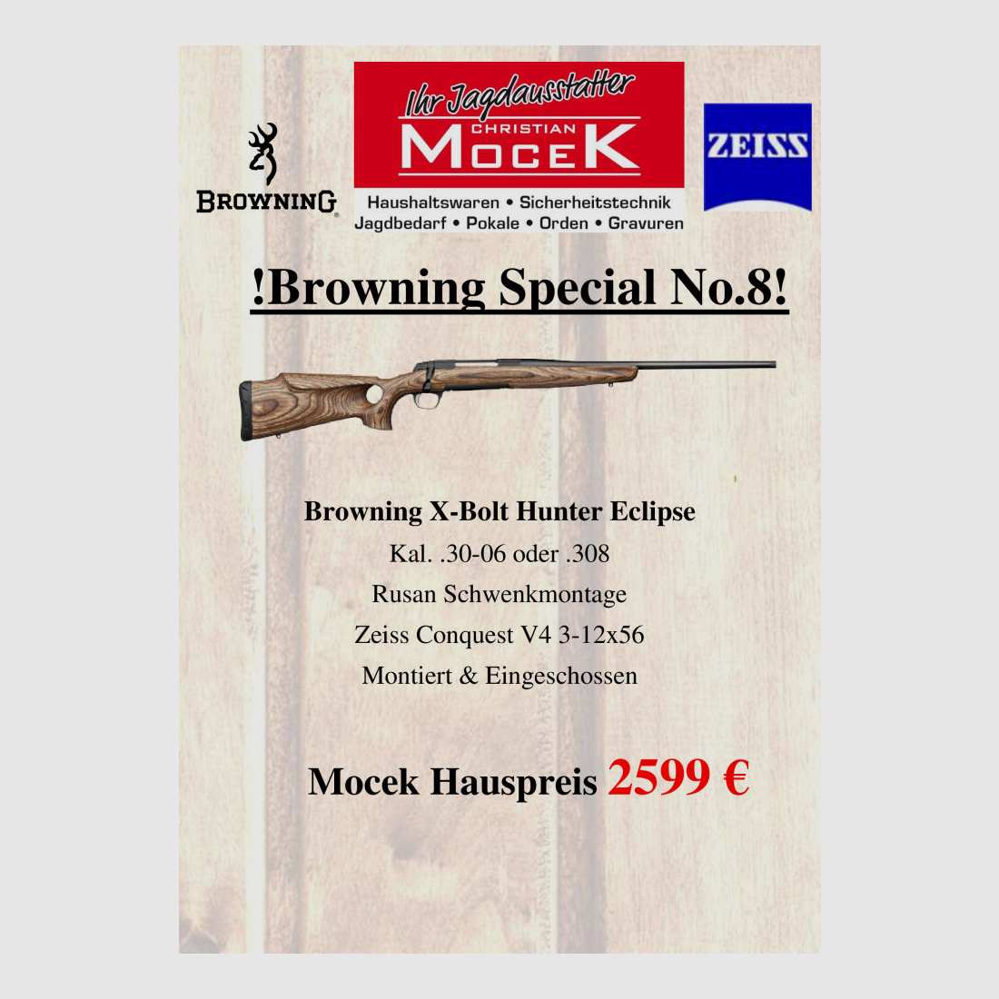 Browning X-Bolt Hunter Eclipse, mit Zeiss Conquest V4 3-12x56