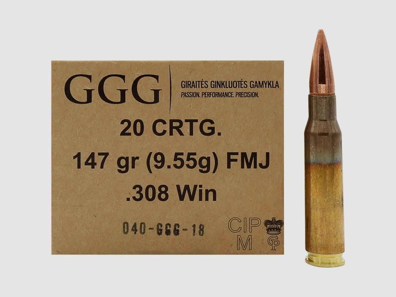 GGG .308 Win. GPX FMJ 147 grs 10 Packungen (200 Schuss)