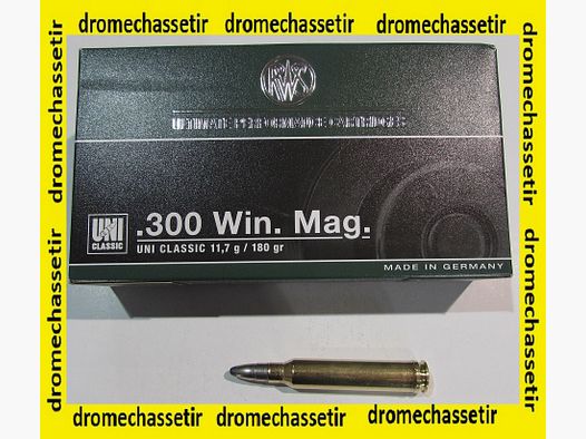 1 boite de 20 cartouches calibre 300 Winchester Magnum , UNI Classic 180 grains, 11,7 grammes