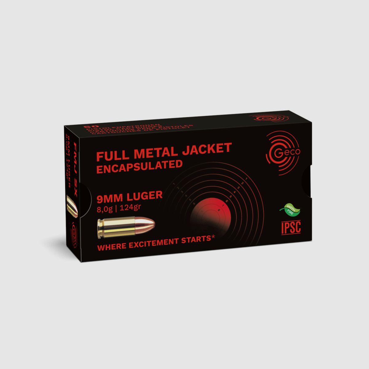 GECO 9mm LUGER 8,0g 124gr Proiettile Full Metal Jacket FMJ SINTOX SX BTE50