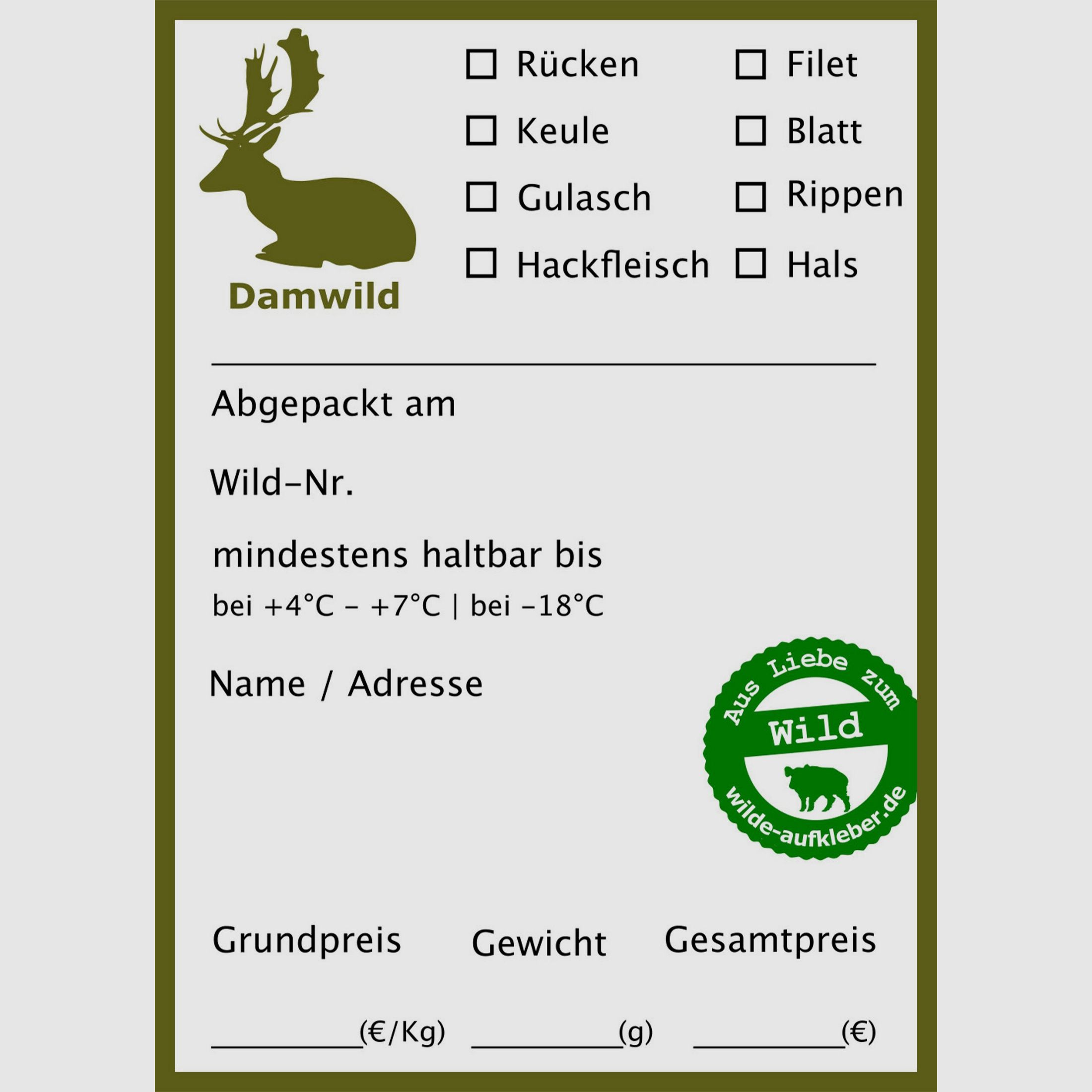 Wildbret-Gefrieretiketten Wilde Aufkleber