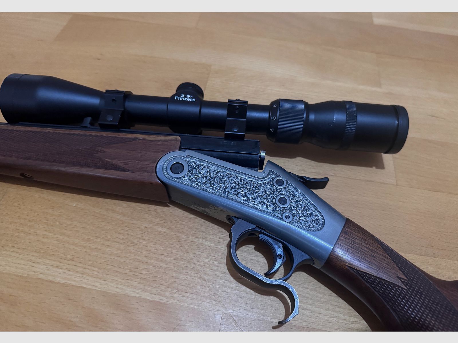 Break-action rifle Rhöner Sportwaffen Weisbach in caliber .22 Hornet with scope Prinzess 3-9x
