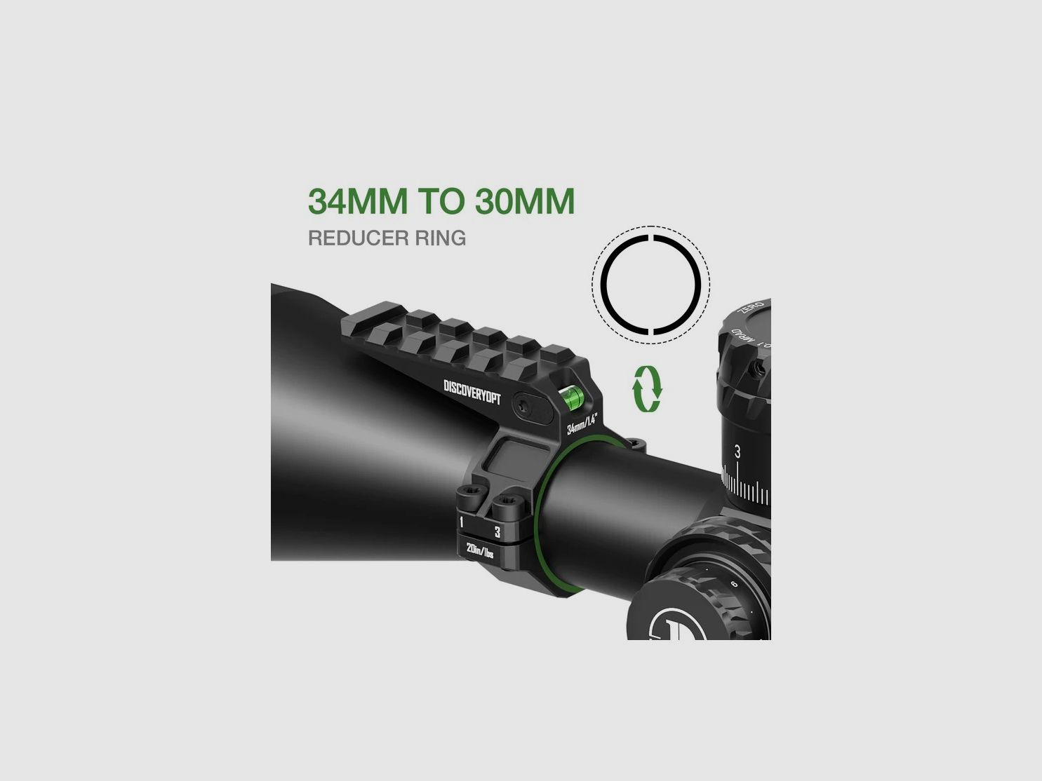Discovery Pierścień pojedynczy z poziomicą i szyną Picatinny na górze 30/34mm, zdjęcie 2 z 10
