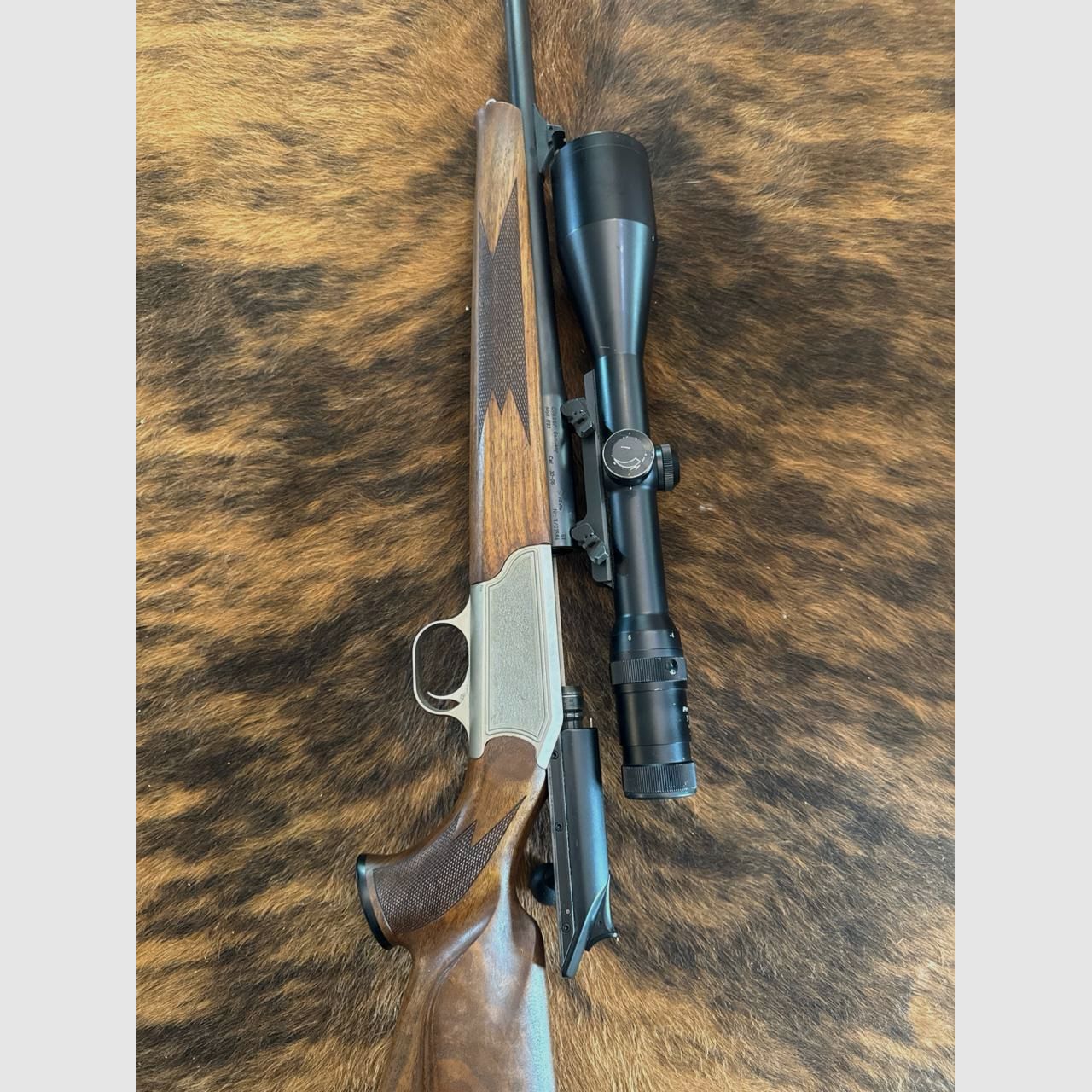 Blaser R93 straight pull repeater caliber .30-06 with original Blaser saddle mount and target optics Frankonia 3–12×56, reticle 4