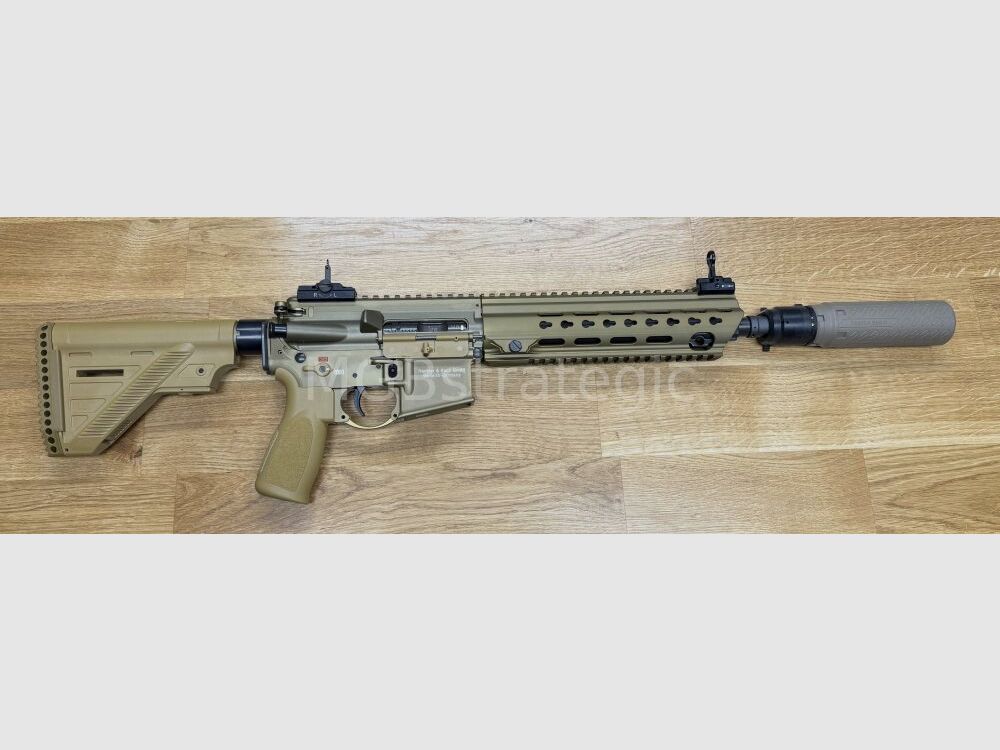 B&T AG Print X RBS I Compact QDN 223 FDE - flow through silencer for muzzle flash suppressor with NATO interface / for Rotex V or X interface