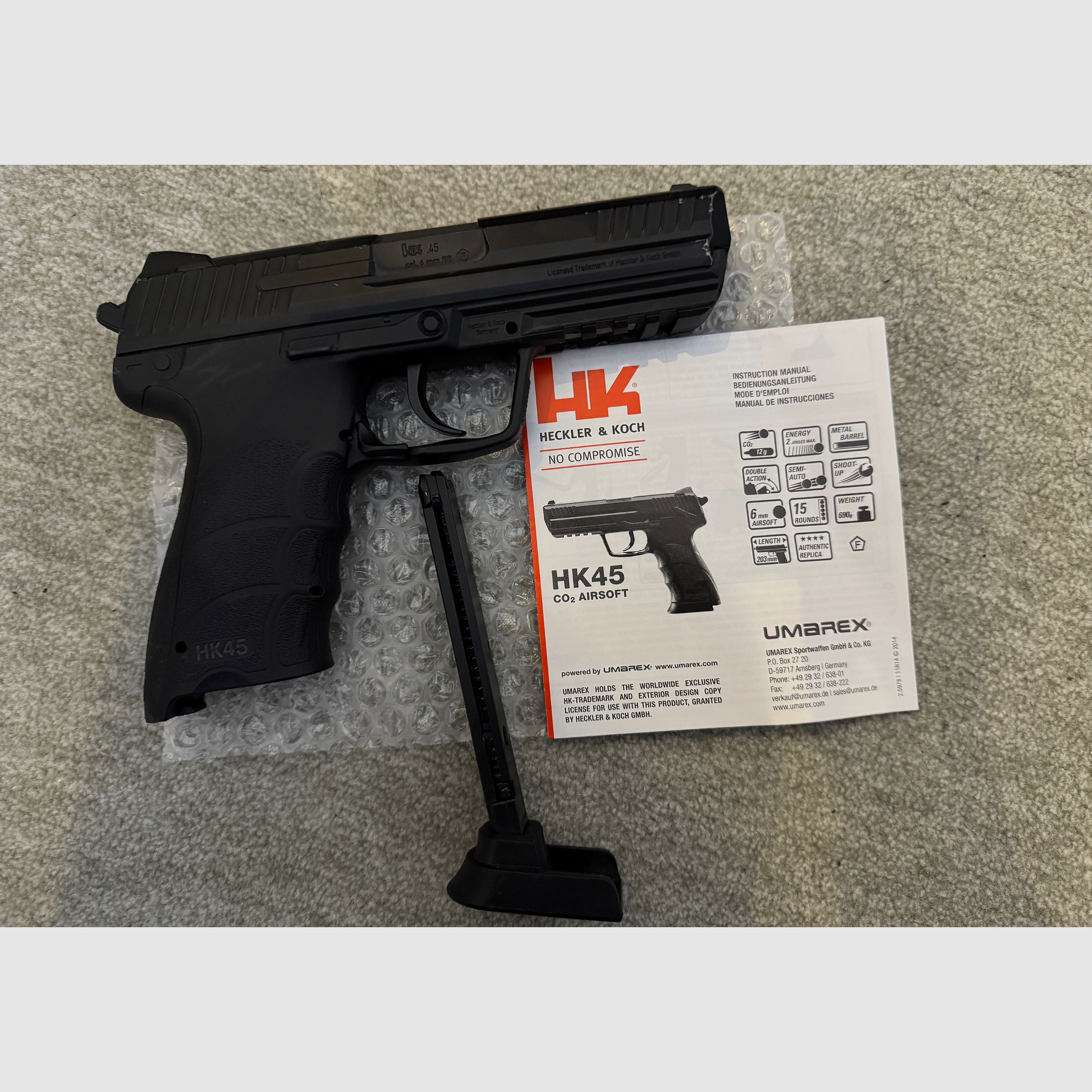 Umarex Heckler & Koch HK45 mit Metallschlitten und starkem CO2 NBB (NonBlowBack) System