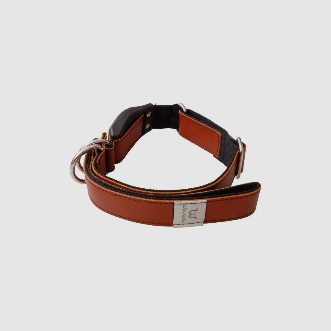 WowWow Hundehalsband mit integrierter Leine Leder Kastanienbraun