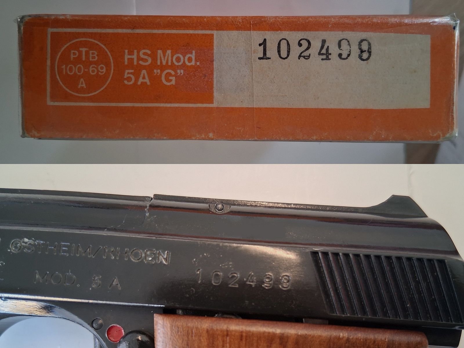 Sammler aufgepasst !!! HS Mod. 5A "G" Holzgriffschalen, Ersatzmagazin, TOP Zustand, ungeschossen