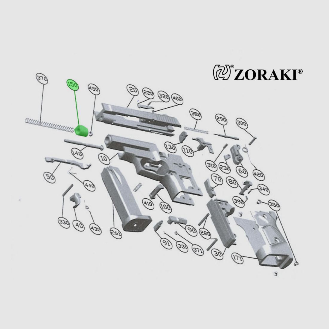 StoĂźminderer fĂĽr Schreckschuss Pistole Zoraki 914, Kaliber 9 mm P.A.K., Ersatzteil