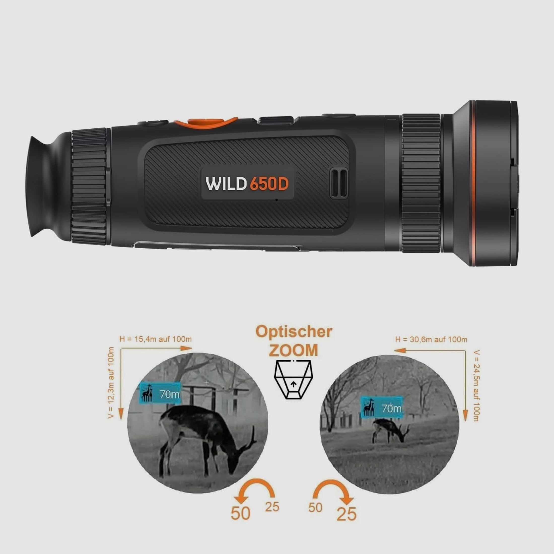 ThermTec WILD 650 D 25mm 50mm soczewka 640 x 512 pikseli 30,6 m i 15,4 m pole widzenia