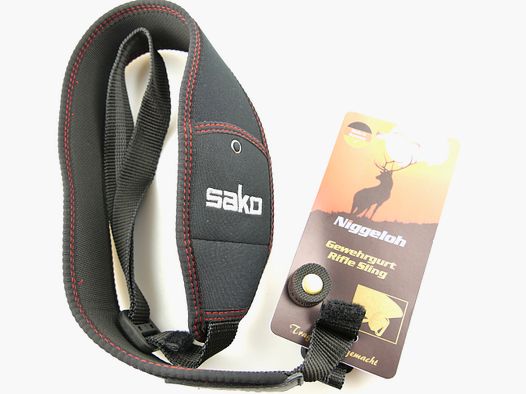 Niggeloh 134600505 Gewehrgurt SAKO Neopren Schwarz mit Einstecktasche