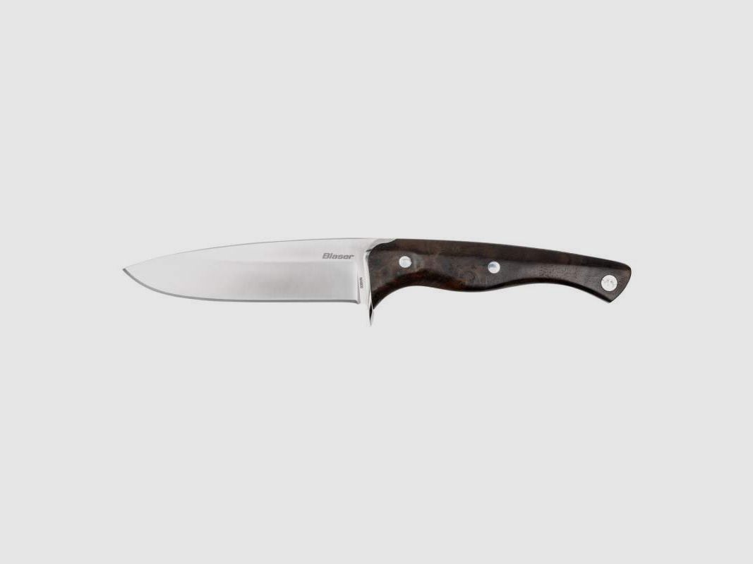 Elegantes Jagdmesser Blaser Prestige 110, 11cm Griff aus Nussbaum mit braunem Lederetui, Bild 2 von 2