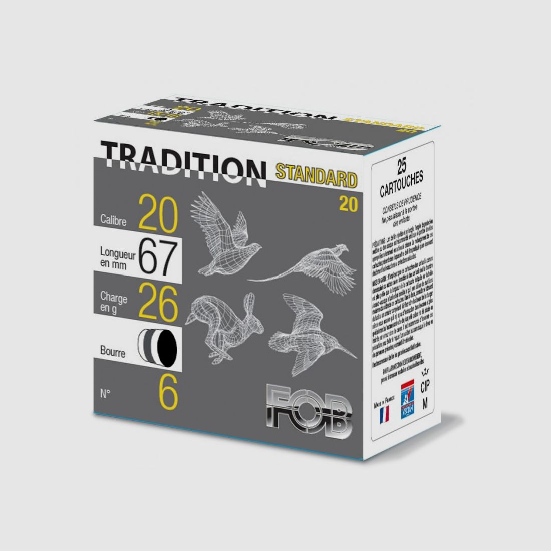 PACKUNG MIT 25 PATRONEN FOB TRADITION STANDARD 20 C 20/67
