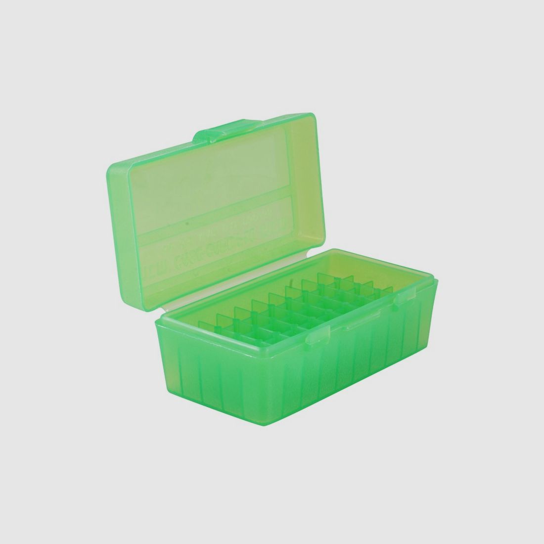 MTM scatola per cartucce P50-38-16 verde trasparente con coperchio a ribalta per 50 cartucce .38 Spec. e altre.