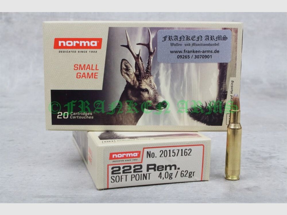 Norma soft point .222 Rem. 62gr. 4,0g 20 stuks