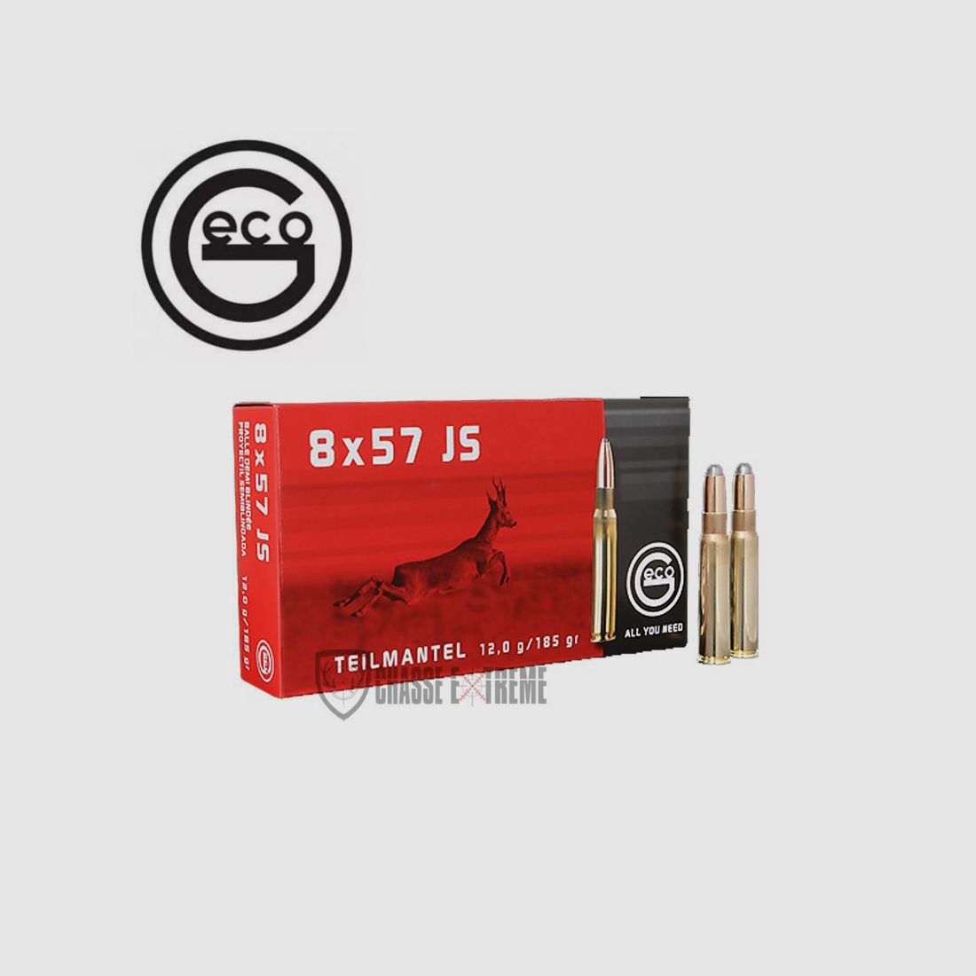 20 Munitions GECO Demi-Blindée cal 8x57 JS 185gr TM