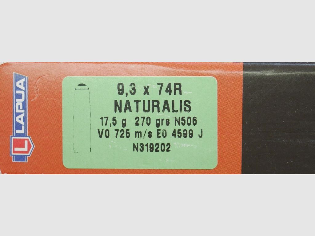 Büchsenpatronen Lapua  Naturalis 9,3x74R 17,5g, 270gr. Bleifrei !!!