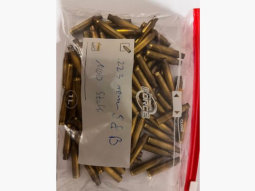 100 casings .223 rem de S&B usados, sin tratar, del mismo tipo