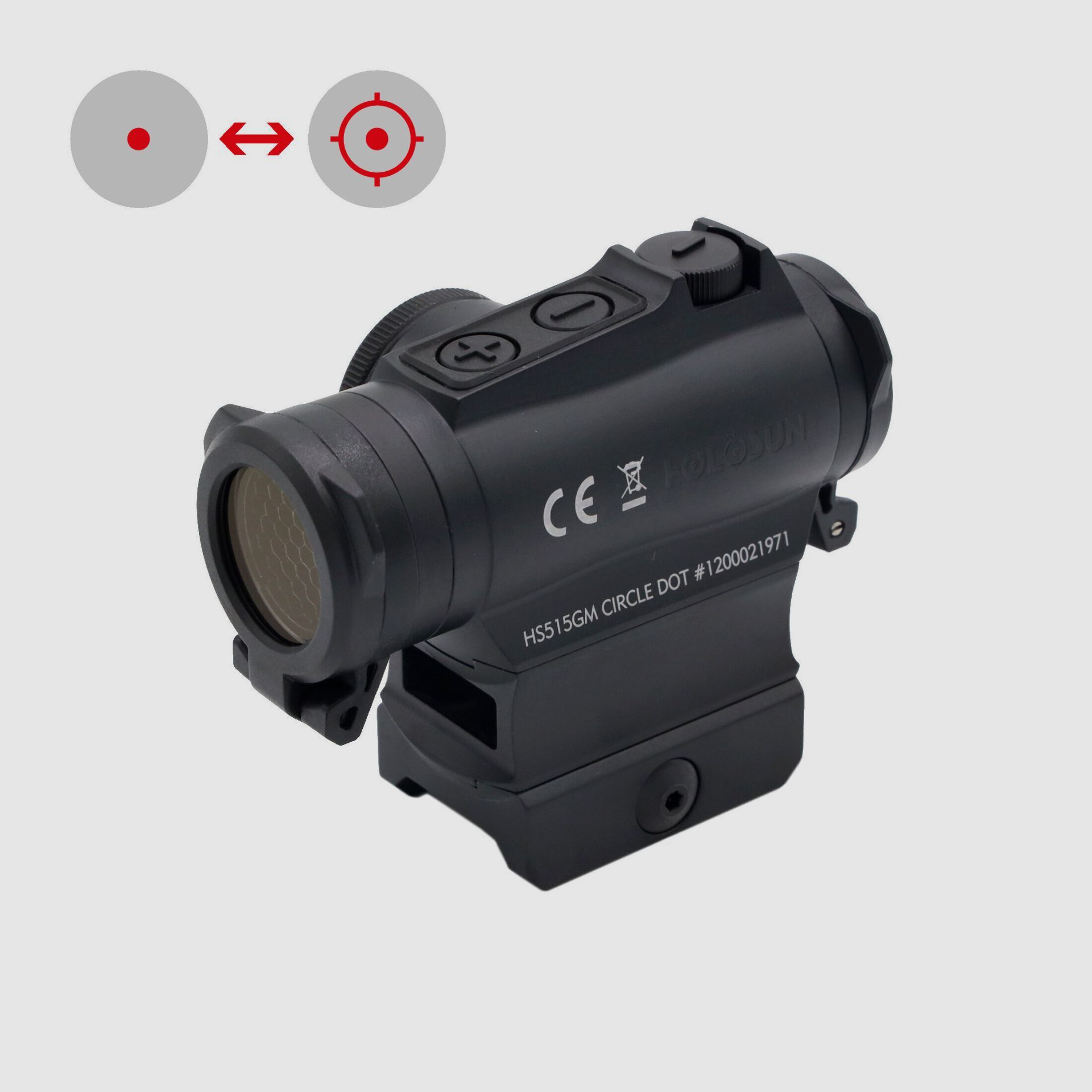 Holosun Mirino Reflex HS515G-M-RD con reticolo rosso intercambiabile: Punto 2MOA & Punto Circolare 65MOA, immagine 1 di 8