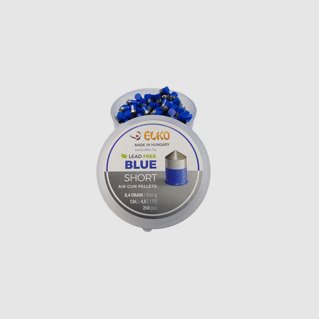 Diabolo Elko Blue Short, Spitzkopf, Kunststoffmantel, bleifrei, 0,41 g, Kaliber 4,5 mm, 250 StĂĽck