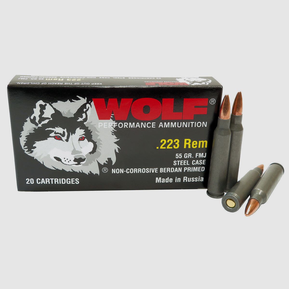 Munition Wolf .223 Remington 62 Grain FMJ Cuivre HP Boîtier en Acier *80 Coups*