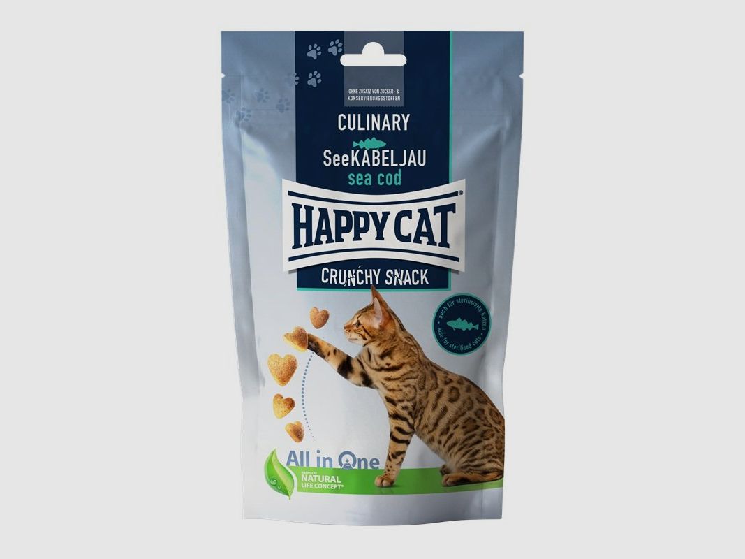 Happy Cat Katzen Snacks Culinary Crunchy Snack See-Kabeljau 70 g x 10 Stk.