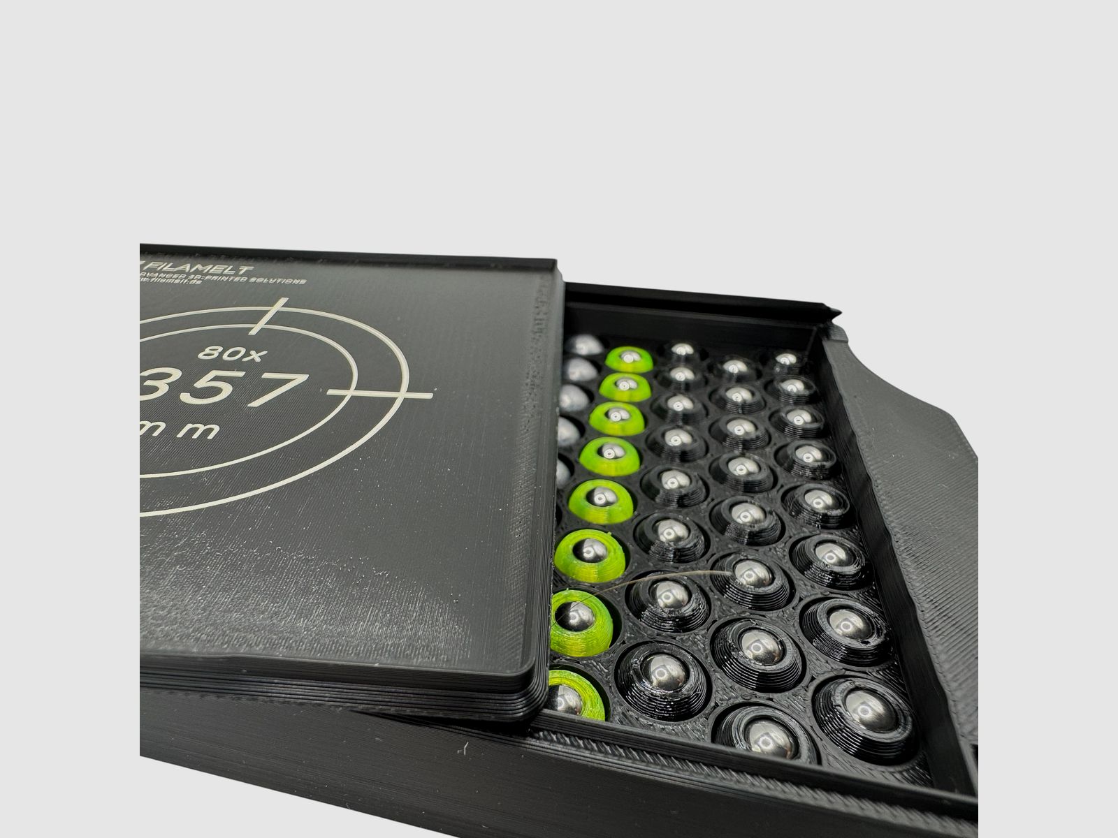 Diabolo-Box für 80x .357 / 9 mm – Praktisch, stapelbar, wiederverwendbar. Matchbox