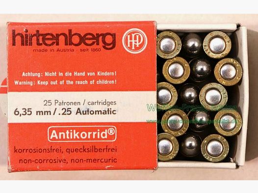 Hirtenberger / Austria Cartucce per Pistola 6,35 mm/.25 ACP