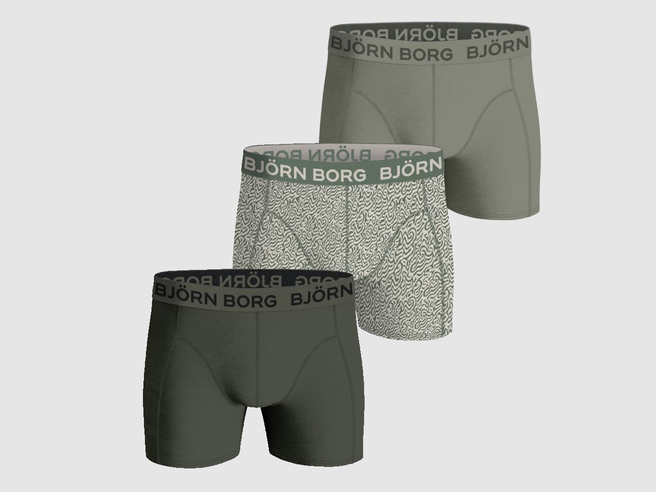 Björn Borg Boxershorts 3er-Pack Grün/Druck/Khaki - XL