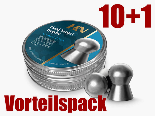 10+1 GRATIS x 250 StĂĽck H&N Field Target Trophy Diabolo, Rundkopf, glatt, 0,95 g, Kaliber 5,53 mm