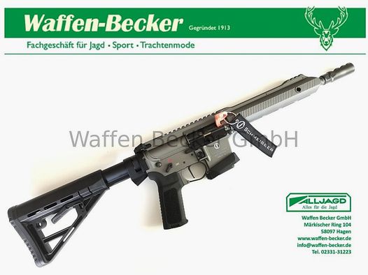 Schmeisser (Waffen Schumacher) AR15-9 S4F Sport Dynamic PCC Kal. 9mm Luger 10,5" grijs + Falke "C" Red-Dot