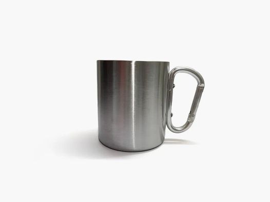 Doppelwandiger Edelstahlbecher mit silbernem Karabinergriff