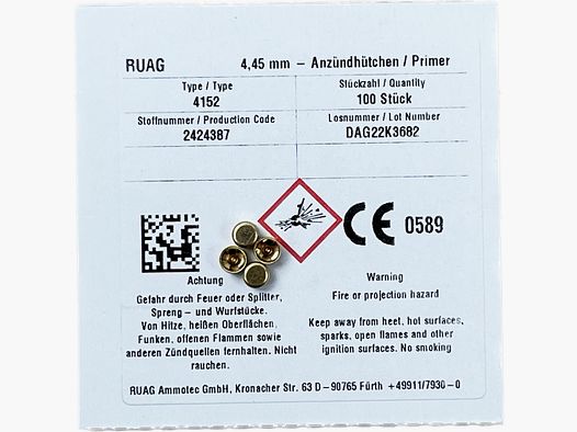 RWS amorces de pistolet Small 4152 4,45 mm